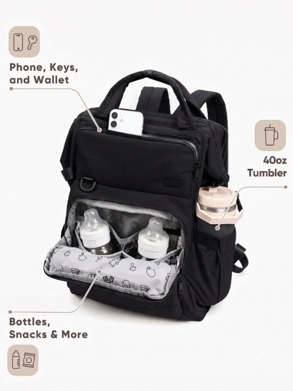 Stylish Baby Diaper Backpack with Changing Pad, Insulated Bottle Holders
